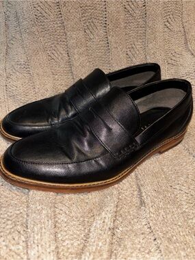Seven91 Black Leather Penny Loafers Dress Shoes Men’s Size 9.5
